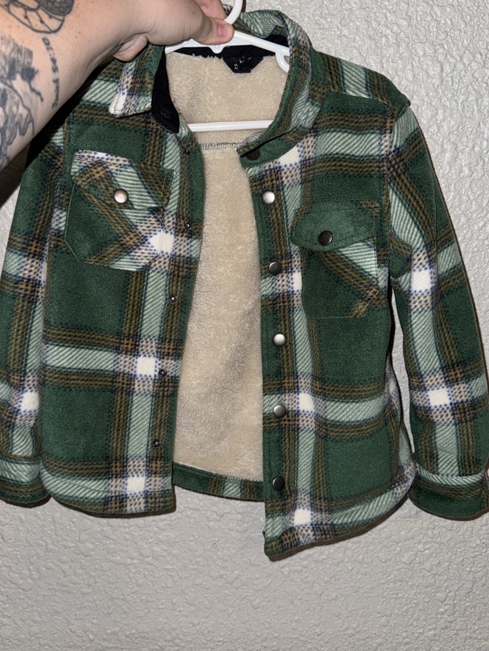 Kids Green Plaid Sherpa-Lined Jacket